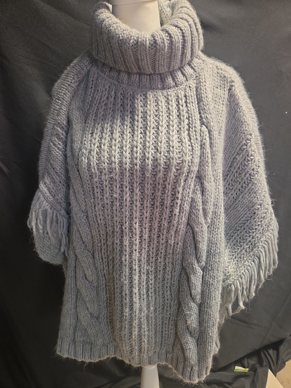 LOFT Light Gray Cable Knit Turtleneck Poncho Sweater
